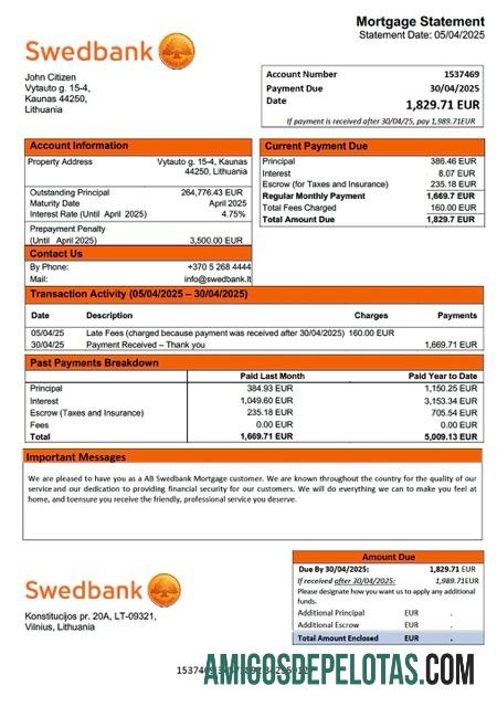 realista Lituânia AB Swedbank Declaração de hipoteca Word e modelo PDF